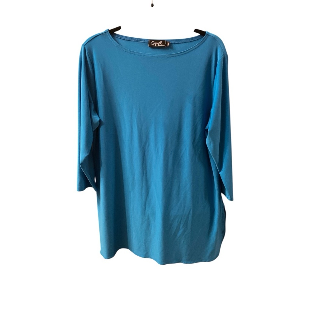 🇨🇦 Sympli Blue Tunic with side skits and 3/4 sleeves Size 16